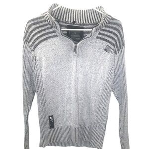 Men’s Denim 1984 Original Ribbed Quarter Zip Sweater Grey Mock Neck Knit Small